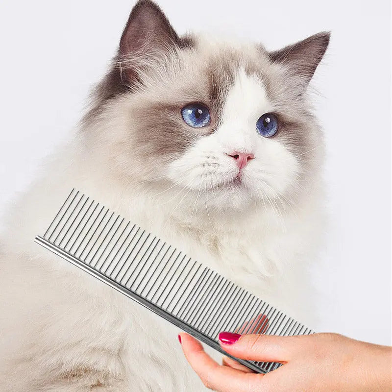 DualSpacing WideHead SteelPro Cat Comb – Ideal for Long-Haired Cats - PetPark