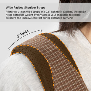 Wide padded shoulder straps and waist support help distribute weight evenly for longer walks, travel, and outdoor outings.
