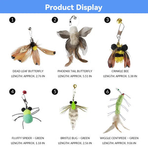 71-Inch Retractable Cat Teaser Wand with Insect-Shaped Feather Heads | Choose Wand + 3-Head Set or 3 Replacement Heads Only - PetPark