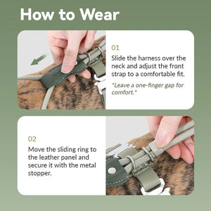 H-Style Leather & Round Rope Adjustable Dog Harness – Harness only or Harness & Leash Set Pet Park