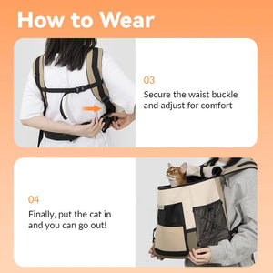 Lightweight Double-Shoulder Pet Backpack with Front & Back Carry, Light-Blocking & Warming Design for Small to Medium Cats - PetPark