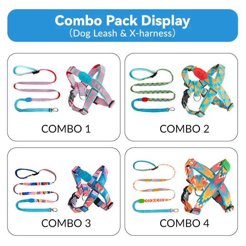 Colorful PRO Protective Trachea Dog X Harness – Single or Set with 3-Way Shock-Absorbing Leash - PetPark