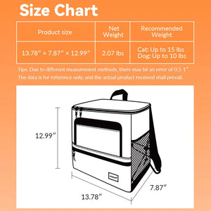 Lightweight Double-Shoulder Pet Backpack with Front & Back Carry, Light-Blocking & Warming Design for Small to Medium Cats - PetPark
