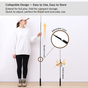 71-Inch Retractable Cat Teaser Wand with Insect-Shaped Feather Heads | Choose Wand + 3-Head Set or 3 Replacement Heads Only - PetPark