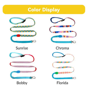 Colorful PRO 3-Way Shock-Absorbing Traction Dog Leash – Single or Set with Protective Trachea X Harness - PetPark