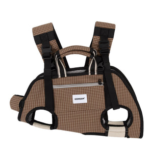 Breathable Cooling Dog Carrier Backpack in coffee plaid, featuring four-leg-out comfort for summer walks and travel.