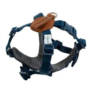Choke Free Dog Harness in blue with an underarm-friendly adjustable fit and genuine leather comfort back pad.
