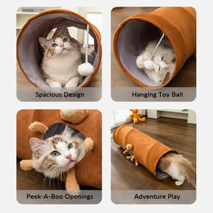 Foldable Cat Tunnel Toy - With Peephole & Interactive Ball - PetPark