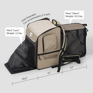 Luxury Expandable Front and Rear Pet Travel Backpack Tent – Perfect for Multiple Cats, Large Cats, or Small Dogs - PetPark