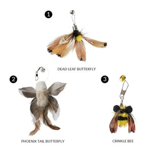 71-Inch Retractable Cat Teaser Wand with Insect-Shaped Feather Heads | Choose Wand + 3-Head Set or 3 Replacement Heads Only - PetPark