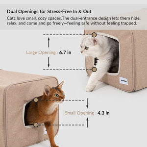 Foldable Semi-Private Cat Bed with Dual Entry Holes and Lounge-On-Top Comfort PetPark