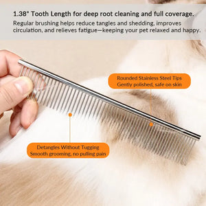 DualSpacing WideHead SteelPro Cat Comb – Ideal for Long-Haired Cats - PetPark