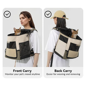 Lightweight Double-Shoulder Pet Backpack with Front & Back Carry, Light-Blocking & Warming Design for Small to Medium Cats - PetPark