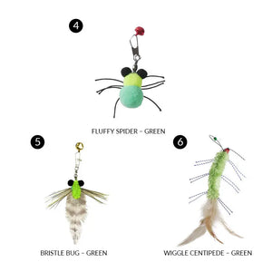 71-Inch Retractable Cat Teaser Wand with Insect-Shaped Feather Heads | Choose Wand + 3-Head Set or 3 Replacement Heads Only - PetPark