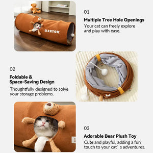 Foldable Cat Tunnel Toy - With Peephole & Interactive Ball - PetPark
