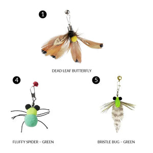 71-Inch Retractable Cat Teaser Wand with Insect-Shaped Feather Heads | Choose Wand + 3-Head Set or 3 Replacement Heads Only - PetPark