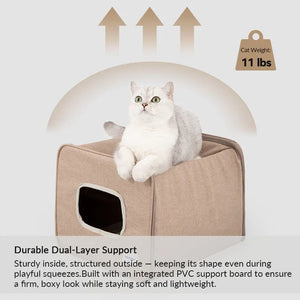 Foldable Semi-Private Cat Bed with Dual Entry Holes and Lounge-On-Top Comfort PetPark
