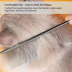 DualSpacing WideHead SteelPro Cat Comb – Ideal for Long-Haired Cats - PetPark