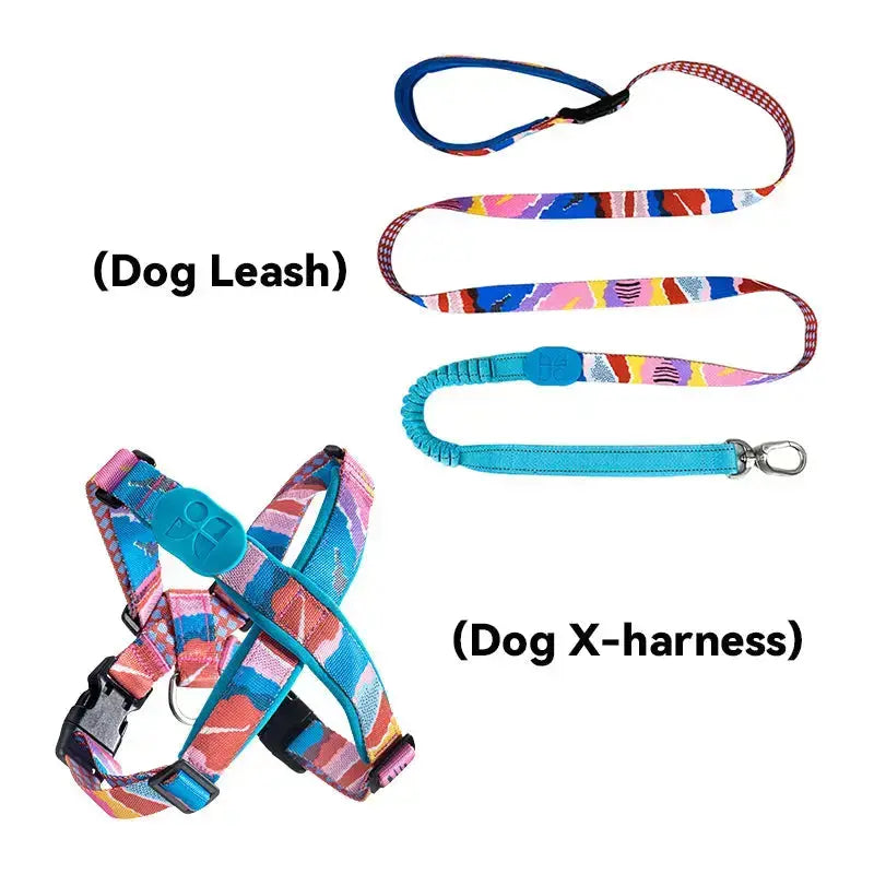 Colorful PRO 3-Way Shock-Absorbing Traction Dog Leash – Single or Set with Protective Trachea X Harness - PetPark