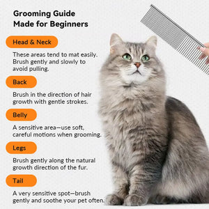 DualSpacing WideHead SteelPro Cat Comb – Ideal for Long-Haired Cats - PetPark