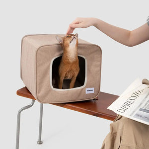 Foldable Semi-Private Cat Bed with Dual Entry Holes and Lounge-On-Top Comfort PetPark