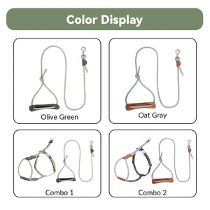 Leather & Thick Round Rope Dog Leash – Leash Only or Harness & Leash Set Pet Park