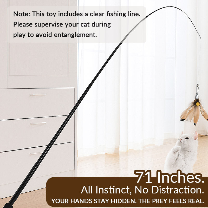 71-Inch Retractable Cat Teaser Wand with Insect-Shaped Feather Heads | Choose Wand + 3-Head Set or 3 Replacement Heads Only