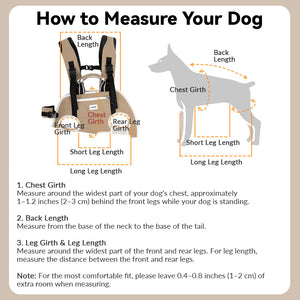 Small dog carrier measurement guide for chest girth, back length, and leg dimensions to choose the right fit.