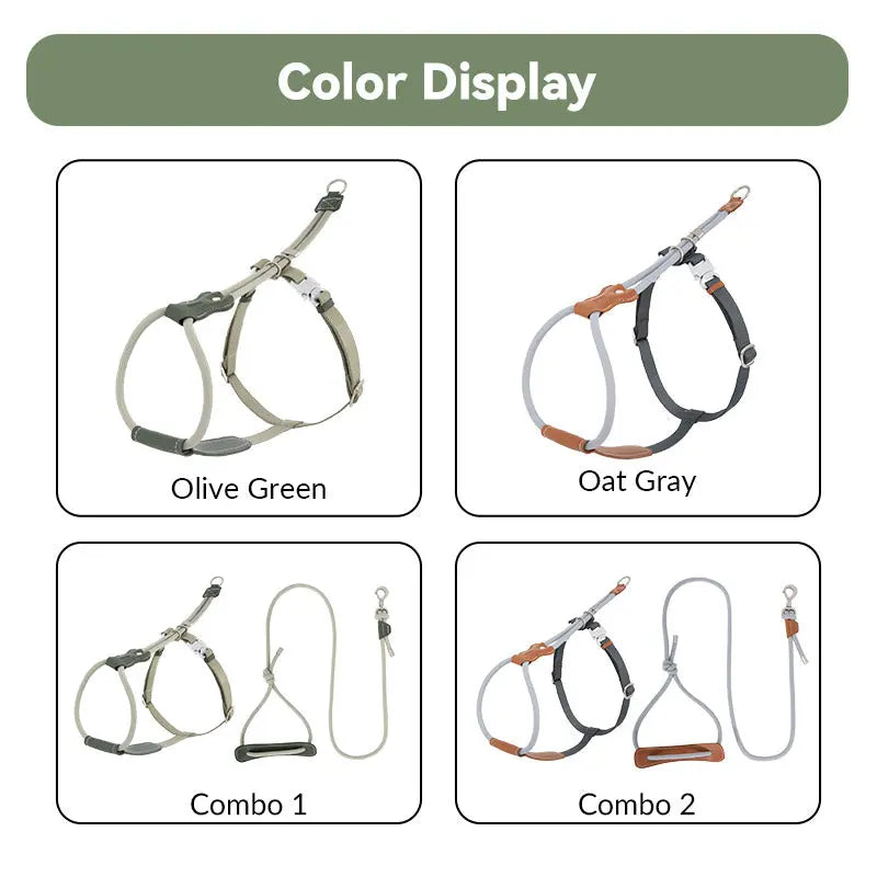 H-Style Leather & Round Rope Adjustable Dog Harness – Harness only or Harness & Leash Set Pet Park