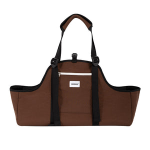 Dachshund Carrier in mocha brown with extra-long body support, padded base, and low-entry travel comfort.