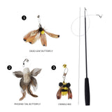 71-Inch Retractable Cat Teaser Wand with Insect-Shaped Feather Heads | Choose Wand + 3-Head Set or 3 Replacement Heads Only