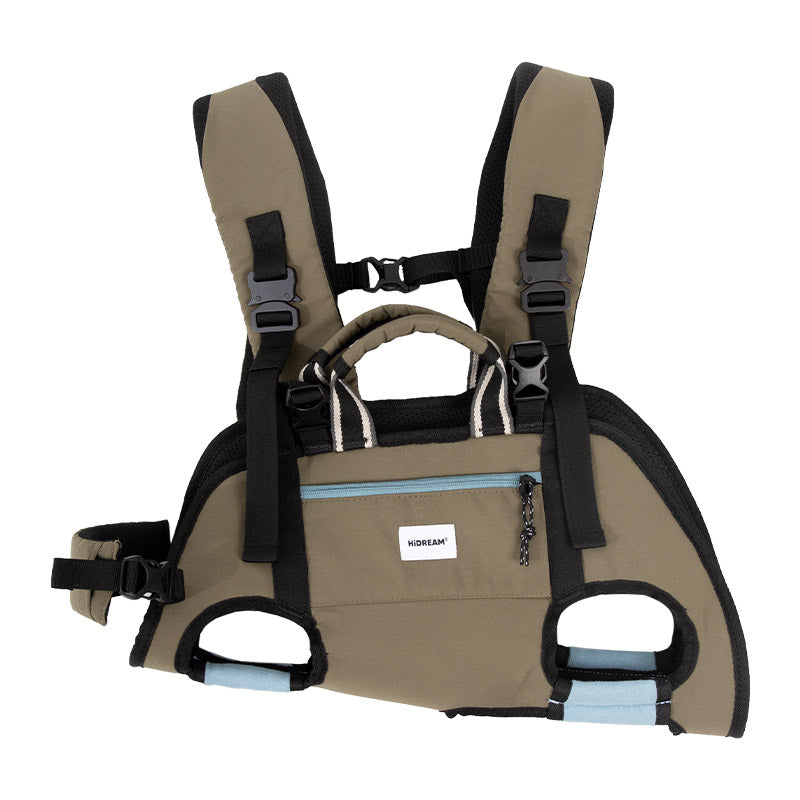 Small Dog Backpack Carrier in olive green with four-leg-out comfort and horizontal support for daily adventures.