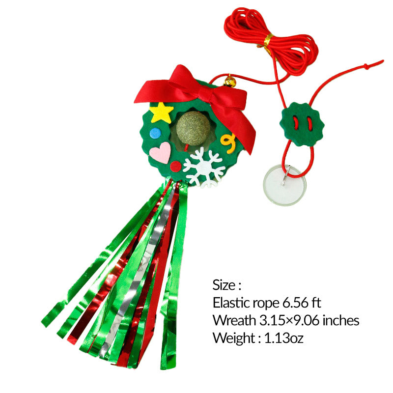 Christmas Gift 100% Catnip Ball Reindeer Wreath Cat Hanging Elastic String Toy