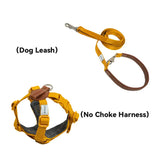 Convertible dog leash and choke free harness set in yellow with a breathable padded X-fit for active dogs.