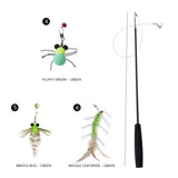 71-Inch Retractable Cat Teaser Wand with Insect-Shaped Feather Heads | Choose Wand + 3-Head Set or 3 Replacement Heads Only