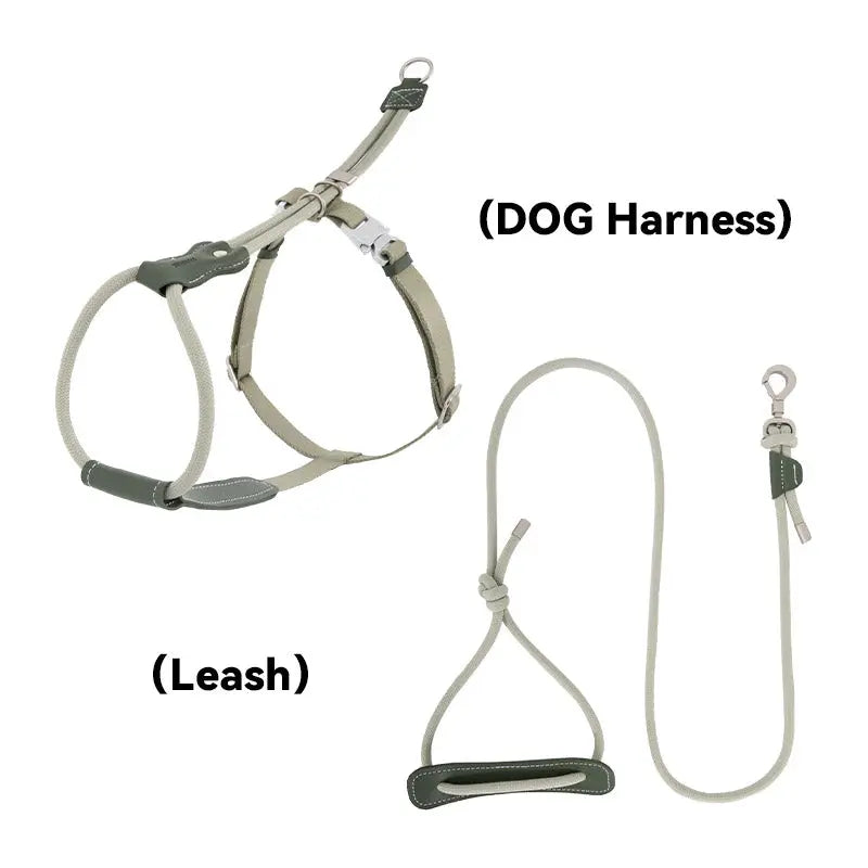 Leather & Thick Round Rope Dog Leash – Leash Only or Harness & Leash Set Pet Park