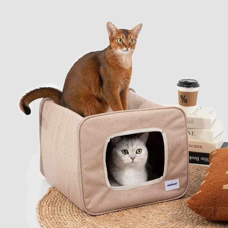 Foldable Semi-Private Cat Bed with Dual Entry Holes and Lounge-On-Top Comfort PetPark