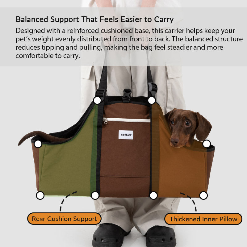 Balanced pet carrier with a reinforced cushioned base helps distribute weight evenly for steadier everyday travel.