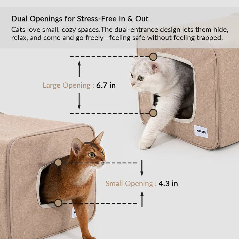 Foldable Semi-Private Cat Bed with Dual Entry Holes and Lounge-On-Top Comfort PetPark