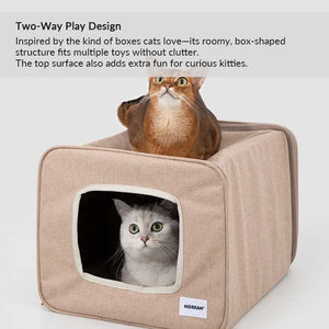 Foldable Semi-Private Cat Bed with Dual Entry Holes and Lounge-On-Top Comfort PetPark