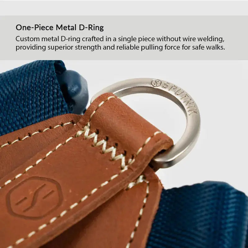 One-piece metal D-ring on TERRA dog harness for a dependable leash attachment during secure everyday walks.