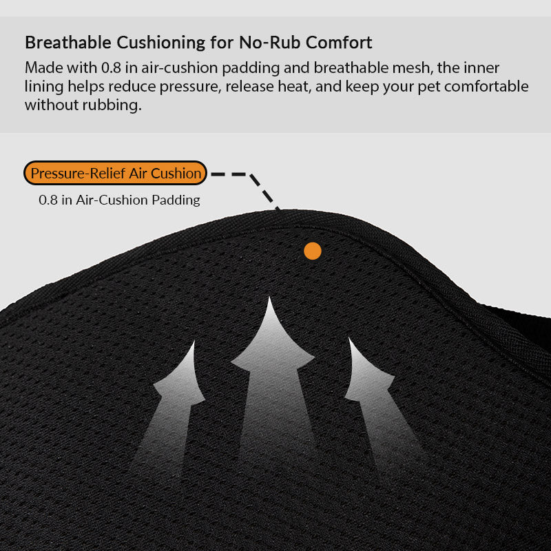 Breathable air-cushion padding with mesh lining helps reduce pressure, heat buildup, and rubbing while traveling.